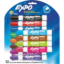 Expo Low Odor Markers - Chisel Marker Point Style - Red, Brown, Orange, Yellow, Green, Blue, Pink, Black - 12 / Set
