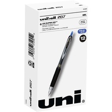 uniball™ 207 Gel Pen - Micro Pen Point - 0.5 mm Pen Point Size - Refillable - Retractable - Blue Pigment-based Ink - 1 Dozen
