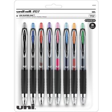 uniball™ 207 Gel Pen - Medium Pen Point - 0.7 mm Pen Point Size - Conical Pen Point Style - Refillable - Retractable - Black, Blue, Green, Light Blue, Orange, Pink, Purple, Red Pigment-based Ink - 8 / Set