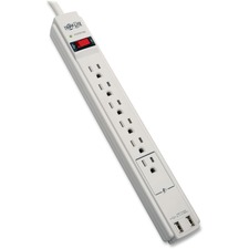 Tripp Lite by Eaton Protect It! 6-Outlet Surge Protector, 6 ft. (1.83 m) Cord, 990 Joules, 2 x USB Charging ports (2.1A), Gray Housing - 6 x NEMA 5-15R, 2 x USB - 1875 VA - 990 J - 125 V AC Input - 5 V DC Output