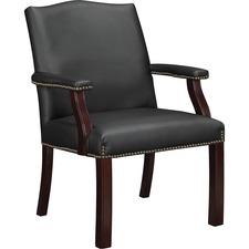 Lorell Bonded Leather Guest Chair - Black Bonded Leather Seat - Black Bonded Leather Back - Four-legged Base - Black - 1 Each