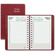 Rediform Wirebound DuraGlobe Daily Planners - Daily - 5" (127 mm) x 8" (203.2 mm) - 1 Year - January till December - 7:00 AM, 7:00 AM to 7:00 PM, 5:00 PM - 1 Day Single Page Layout - Wood, Eucalyptus, Pine, Bagasse
