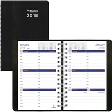 Blueline DuraGlobe Soft Cover Weekly Planner - Julian Dates - Weekly, Monthly - 12 Month - January 2021 - December 2021 - 7:00 AM to 6:00 PM - Hourly - 1 Week Double Page Layout - 5" x 8" White Sheet - Twin Wire - Black - Eucalyptus, Pine, Wood, Bagasse -