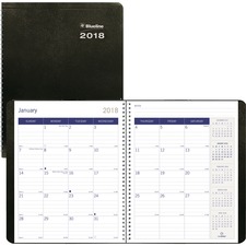 Blueline DuraGlobe Soft Cover Monthly Planner - Julian - Monthly - 1.2 Year - December 2017 till January 2019 - 1 Month Double Page Layout - 7 1/8" x 8 7/8" White - Twin Wire - Black - Eucalyptus, Pine, Wood, Bagasse - Black - Eco-friendly, Day Indicator,