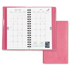 Day-Timer 14-month Bilingual Pink Ribbon Planner - Monthly - 3.8" (95.3 mm) x 6.5" (165.1 mm) - 1.2 Year - January till January 1 Month Double Page Layout - Leather