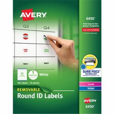 Avery® Multiuse Removable Labels - - Width1" Diameter - Removable Adhesive - Round - Laser, Inkjet - White - Paper - 63 / Sheet - 15 Total Sheets - 945 Total Label(s) - 945 / Pack