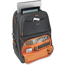 Solo Carrying Case (Backpack) for 17.3" Notebook - Black, Orange - Shoulder Strap, Handle - 18.50" (469.90 mm) Height x 13" (330.20 mm) Width x 8" (203.20 mm) Depth - 1 Pack