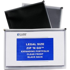 C-Line Zip 'N Go Reusable Envelope, Black, Legal Size, 15 X 12, 5/PK, 48101 - Legal - 8 1/2" x 14" Sheet Size - 200 Sheet Capacity - Polypropylene - Black, Clear - 5 / Pack