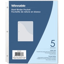 Winnable Clear Slant Binder Pockets - 50 x Sheet Capacity - For Letter 8 1/2" x 11" Sheet - 3 x Holes - Ring Binder - Slanted - Clear - 5 / Pack
