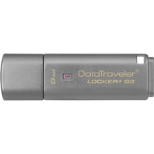 Kingston 8GB DataTraveler Locker+ G3 USB 3.0 Flash Drive - 8 GB - USB 3.0 - 80 MB/s Read Speed - 10 MB/s Write Speed - Silver - 1 Each