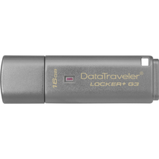 Kingston 16GB DataTraveler Locker+ G3 USB 3.0 Flash Drive - 16 GB - USB 3.0 - 135 MB/s Read Speed - 20 MB/s Write Speed - Silver - 5 Year Warranty - 1 Each