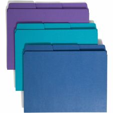 Smead SuperTab 1/3 Tab Cut Letter Recycled Top Tab File Folder - 8 1/2" x 11" - 3/4" Expansion - Top Tab Location - Assorted Position Tab Position - 2 Divider(s) - Teal, Purple, Navy - 10% Recycled - 3 / Pack
