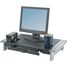 Fellowes Office Suites Premium Monitor Riser - Up to 21" Screen Support - 36.29 kg Load Capacity - CRT Display Type Supported - 4.19" (106.43 mm) Height x 27" (685.80 mm) Width x 14.06" (357.12 mm) Depth - Desktop - Silver, Black