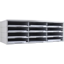 Storex 12-Compartment Litreature Organizers - 12 Compartment(s) - Compartment Size 2.13" (53.98 mm) x 9.25" (234.95 mm) x 12.50" (317.50 mm) - Durable, Label Holder, Removable, Stackable - 100% Recycled - Gray - Plastic - 1 Each