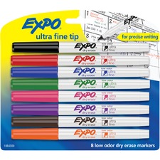 Expo Low Odor Markers - Ultra Fine Marker Point - Assorted - 8 / Set