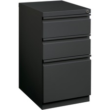 Lorell 20" Box/Box/File Mobile File Cabinet with Full-Width Pull - 15" x 19.9" x 27.8" - 3 x Drawer(s) for Box, File - Letter - Mobility, Casters, Drawer Extension, Security Lock, Recessed Drawer, Ball-bearing Suspension - Charcoal - Steel - Recycled