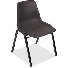 Lorell Plastic Stacking Chairs - Black Polypropylene Seat - Black Polypropylene Back - Black, Powder Coated Metal Frame - Arched Base - 4 / Carton