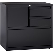 Lorell 30" Personal Storage Center Lateral File - 3-Drawer - 30" x 18.6" x 28" - 3 x Drawer(s) for File, Box - A4, Letter, Legal - Hanging Rail, Glide Suspension, Grommet, Cable Management, Interlocking, Reinforced Base, Adjustable Glide, Durable, Magnetic Label Holder - Black - Baked Enamel - Steel - Recycled