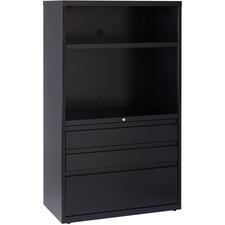 Lorell File/File Lateral File Combo Unit - 36" x 18.6" x 60" - 2 x Shelf(ves) - 3 x Drawer(s) for Box, File - Legal, Letter, A4 - Lateral - Cable Management, Leveling Glide, Adjustable Glide, Locking Drawer, Durable, Ball-bearing Suspension - Black - Baked Enamel - Steel - Recycled