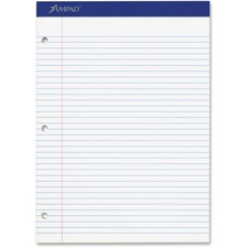Ampad Double Sheet Writing Pad - 100 Sheets - Stapled - Both Side Ruling Surface - 0.28" Ruled - 15 lb Basis Weight - Letter - 8 1/2" x 11"8.5" x 11.8" - White Paper - White Cover - Micro Perforated, Easy Tear, Stiff, Chipboard Backing - 1 / Pad