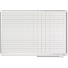 MasterVision 1x2 Grid Line Magnetic Pure White Plan Board - White, Silver - Aluminum, Lacquered Steel - 36" Height x 48" Width - Magnetic, Dry Erase Surface, Marker Tray, Pen Holder - 1 Each