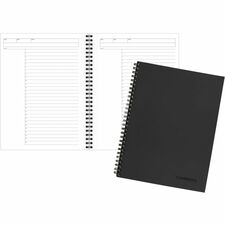 Mead Action Planner Business Notebook - Twin Wirebound - 9.50" x 7.5" x 0.6" - Black Cover - Pocket, Pen Loop, Perforated, Dual-sided Pocket, Bungee - Recycled - 1 Each