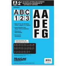 Headline ID & Specialty Labels - 46 x Number, 188 x Letter Shape - Self-adhesive - Permanent Adhesive, Water Proof - 2" (50.8 mm) Height - Black, White - Vinyl - 1 / Pack