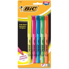 BIC Brite Liner Highlighter, Chisel Tip For Broad Highlighting & Fine Underlining, Assorted Colours, 5-Count - Chisel Marker Point Style - Fluorescent Assorted - 5 / Pack