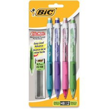 BIC Clic Matic Medium Point Mechanical Pencils - HB Lead - 0.7 mm Lead Diameter - Assorted Lead - Blue Barrel - 4 / Pack