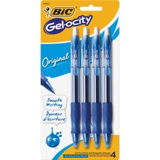 BIC Gel Retractable Pens - Medium Pen Point - 0.7 mm Pen Point Size - Refillable - Retractable - Blue Water Based Ink - Transparent Barrel - 4 / Pack
