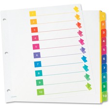 TOPS RapidX Colour Coded Index Dividers - 10 Printed Tab(s) - Digit - 1-10 - Letter - 8.50" (215.90 mm) Width x 11" (279.40 mm) Length - 3 Hole Punched - Multicolor Plastic Tab(s) - 1 / Set