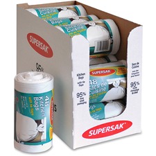 Supersak Kitchen Garbage Bags - 20" (508 mm) Width x 21" (533.40 mm) Length - White - 576/Carton - Kitchen, Garbage