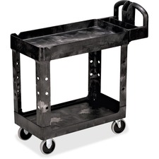 Rubbermaid Flat Shelf Utility Cart - 2 Shelf - Push Handle Handle - 226.80 kg Capacity - 4" (101.60 mm) Caster Size - Resin, Polypropylene - 39" Length x 17.9" Width x 33.2" Height - Black - 1 Each