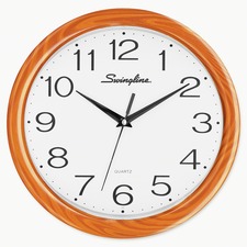 Swingline 12" Woodgrain Round Wall Clock Analog Quartz Wood Finish - each