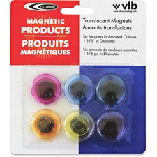 Filemode Round Translucent Colourful Magnets - 6 - 1.13" (28.58 mm) Diameter - Round - Translucent - 6 / Pack - Assorted