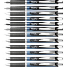 EnerGel EnerGel RTX Liquid Gel Pen - Medium Pen Point - 0.7 mm Pen Point Size - Needle Pen Point Style - Refillable - Retractable - Black Gel-based Ink - Black, Stainless Steel, Blue Barrel - Metal Tip - 1 Dozen