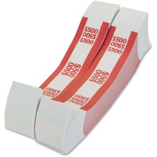 PAP-R Currency Straps - 1.25" Width - Total $500 in $5 Denomination - Self-sealing, Self-adhesive, Durable - 20 lb Basis Weight - Kraft - White, Red - 1000 / Box