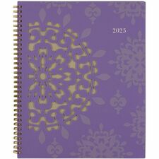 Cambridge Vienna Planner - Small Size - Weekly, Monthly - 12 Month - January 2024 - December 2024 - 1 Week, 1 Month Double Page Layout - 8 1/2" x 11" White Sheet - Wire Bound - Brown, Purple, Yellow - Poly - Tabbed, Reference Calendar, Contact Sheet, Notes Area, Pocket, Ruled Daily Block, Unruled Daily Block - 1 Each
