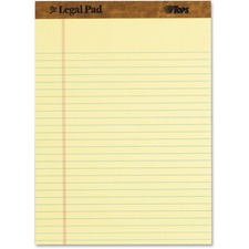 TOPS Legal Ruled Writing Pads - 50 Sheets - Stitched - Legal Ruled - 0.34" Ruled - Ruled Margin - 16 lb Basis Weight - 8 1/2" x 11 3/4" - 0.60" x 11.8" x 8.5" - Canary Paper - Perforated, Chipboard Backing, Perforated, Acid-free, Sturdy Back, Heavyweight - 3 / Pack