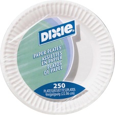 Dixie 9" Uncoated Paper Plates by GP Pro - Disposable - 9" Diameter - White - Paper Body - 250 / Pack