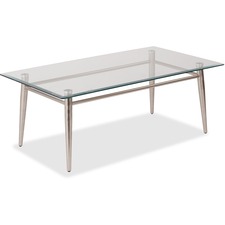 WorkSmart Brooklyn MG1242S-NB Coffee Table - Clear Rectangle Top - Four Leg Base - 4 Legs x 42" Table Top Width x 24" Table Top Depth - 16" Height - Assembly Required - Brushed Nickel