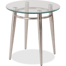WorkSmart Brooklyn MG0920R-NB End Table - Clear Round Top - Four Leg Base - 4 Legs - 20" Table Top Width x 20" Table Top Depth - 20" HeightAssembly Required - Brushed Nickel - Tempered Glass Top Material - 1 Each