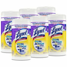 Lysol Dual Action Wipes - For Multipurpose - Citrus Scent - 7" Length x 7.25" Width - 75 / Canister - 6 / Carton - Pre-moistened, Anti-bacterial - White/Purple