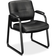 HON Client Sled Base Guest Chair - Black Leather Seat - Black SofThread Leather Back - Sled Base - 1 Each