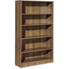 Lorell Essentials Series Walnut Laminate Bookcase - 36" x 12"60" Bookshelf, 0.8" Shelf - 5 Shelve(s) - 4 Adjustable Shelf(ves) - Square Edge - Material: Medium Density Fiberboard (MDF) - Finish: Walnut, Laminate - Adjustable Feet, Adjustable Shelf - For Book