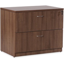 Lorell Essentials Series Lateral File - 1" Top, 0.1" Edge, 35.5" x 22"29.5" Lateral File - 2 x File Drawer(s) - Walnut, Laminate Table Top - Durable, Built-in Hangrail, Ball Bearing Slide, Drawer Extension, Lockable, Anti-tip, Adjustable Leveler - For File Storage