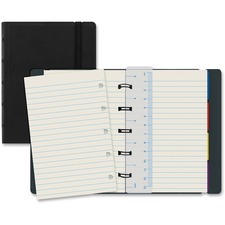 Rediform Filofax Notebook - 112 Pages - Twin Wirebound - Ruled - 5.75" (146.05 mm) x 4.13" (104.78 mm) - Cream Paper - Black Cover - Elastic Closure, Refillable, Pocket, Ruler, Indexed, Page Marker - Recycled - 1 Each