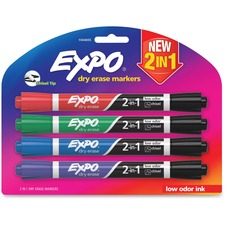 Expo 2-in-1 Dry Erase Markers - Chisel Marker Point Style - Black/Green, Black/Red, Black/Blue, Black/Purple - 4 / Pack