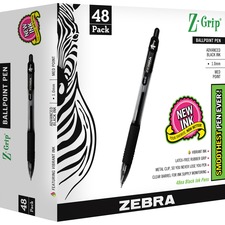 Zebra Z-Grip Retractable Ballpoint Pens - Medium Pen Point - 1 mm Pen Point Size - Retractable - Black - Clear Plastic Barrel - 48 / Pack