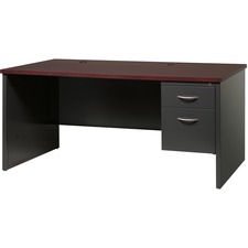 Lorell Fortress Modular Series Right-Pedestal Desk - 66" x 30" , 1.1" Top - 2 x Box, File Drawer(s) - Single Pedestal on Right Side - Material: Steel - Finish: Mahogany Laminate, Charcoal - Scratch Resistant, Stain Resistant, Ball-bearing Suspension, Grommet, Handle, Cord Management, Adjustable Glide, Lockable Drawer